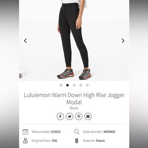 Excellent condition Lululemon Warm Down Joggers in Modal